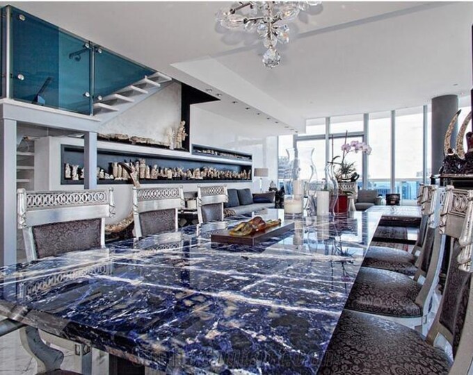 Handcrafted Rectangular Sodalite Table Top | Luxury Gemstone