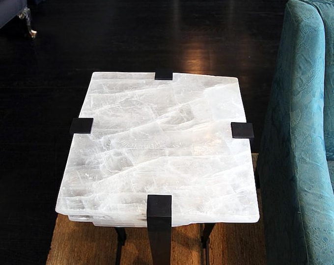 Square Selenite Stone Table Top | Custom Crystal Mosaic