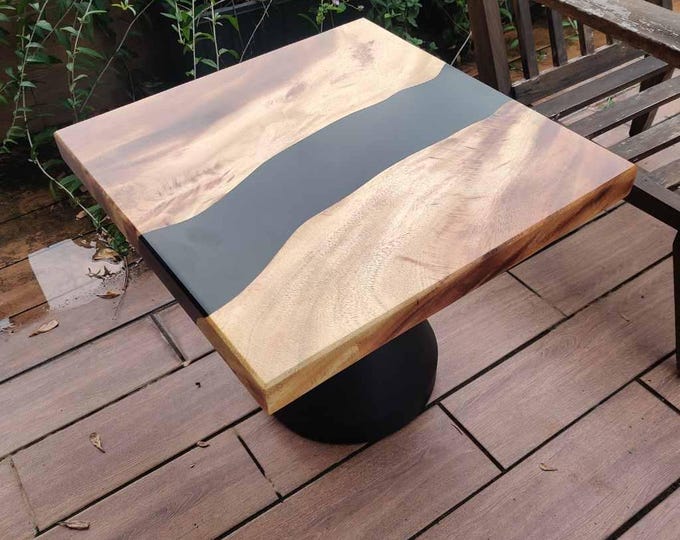 Square Black Epoxy Acacia Wood Table Top | Handmade Modern Decor Coffee Dining Table | (Customisable)