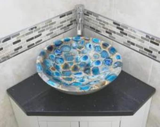 Round Blue Agate Sink | Luxury Gemstone Wash Basin | (Customisable)