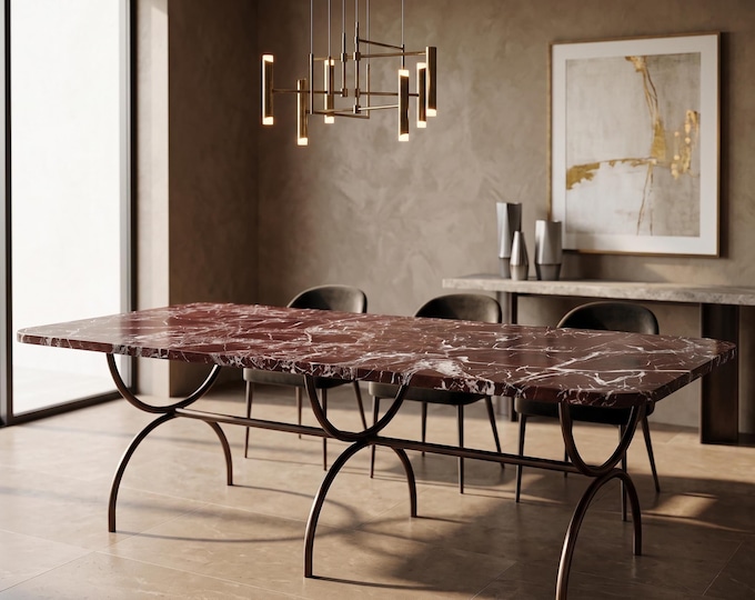 Rectangular Rosso Levanto Marble Table Top | Handmade Burgundy Stone Dining Top | (Customisable)