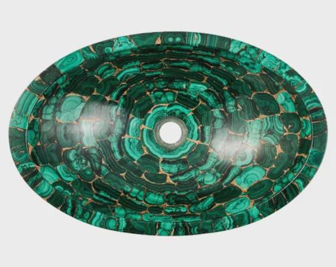 Handmade Malachite Gemstone Oval Sink | Luxury Vessel Basin