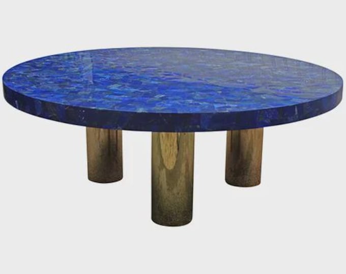 Lapis Lazuli Round Table Top | Handmade Blue Gemstone Inlay