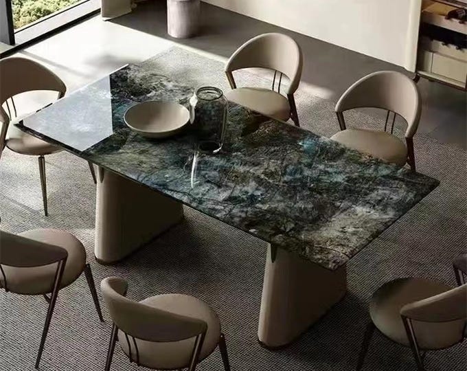 Labradorite Rectangular Table Top | Handmade Gemstone Dining, Coffee, or Console Table | Iridescent Stone | (Customisable)