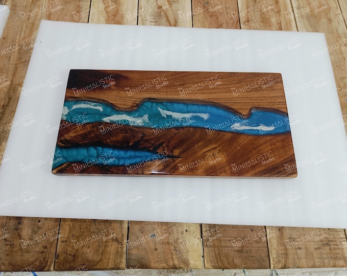 Acacia Wood Epoxy River Table Top | Custom Rectangle, Live Edge