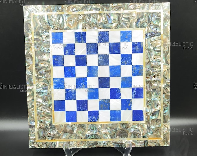 Handmade Marble Chess Board | Mother of Pearl & Tiger Eye Inlay