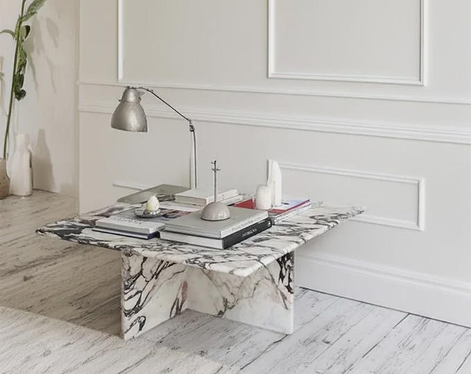Luxury Calacatta Viola Marble Square Coffee Table | With X Shape Legs | Handmade Italian Stone | (Customisable)