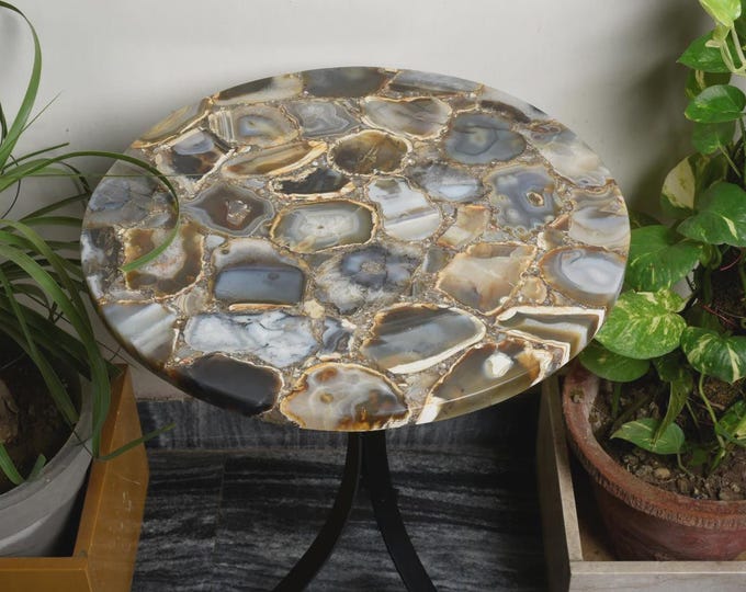 Round Agate Table Top | Natural Gemstone, Multi-Color (Customisable)