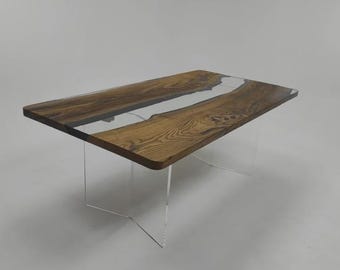 Rectangular Acacia Wood River Table Top | Clear Epoxy Resin (Customizable)
