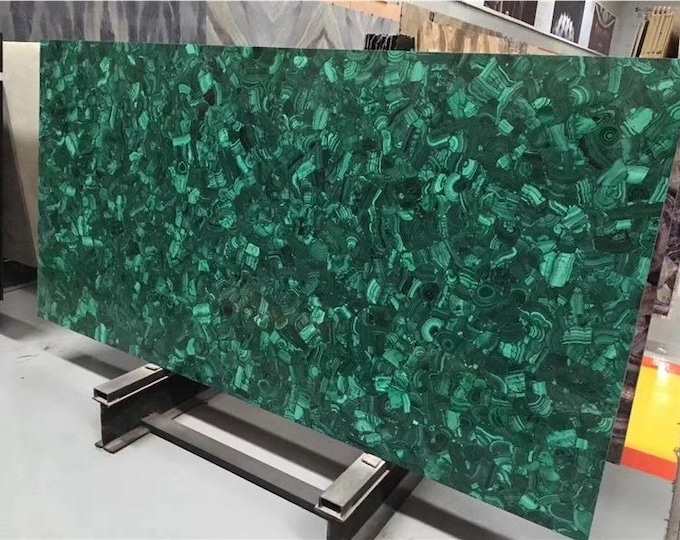 Handmade Polished Malachite Table Top | Custom Green Gemstone Slab