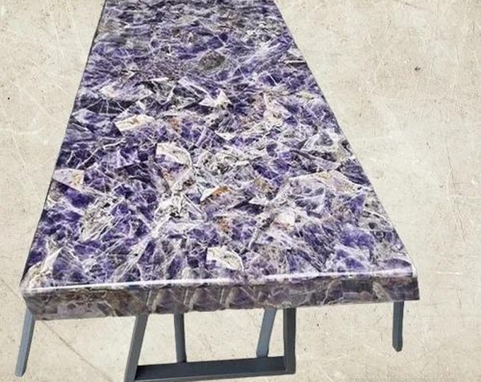 Rectangular Amethyst Table Top | Gemstone Dining & Coffee Table | Purple Crystal Luxury Vastu | (Customisable)