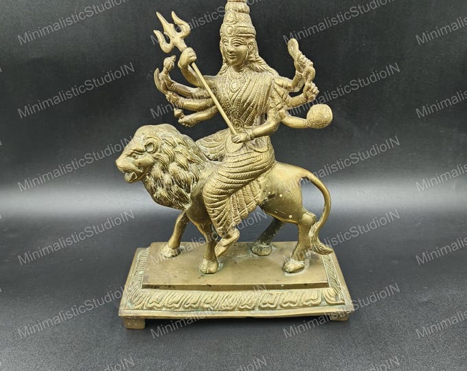 Brass Durga Maa Statue | 9.5" Hindu Goddess Shakti Idol