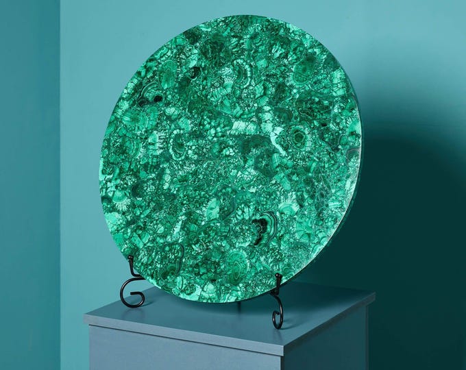 Handmade Round Malachite Table Top | Luxury Green Gemstone