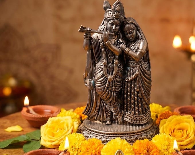 Lord Radha Krishna Brass Statue | Auspicious Gift for Home Temple | 3 Inch