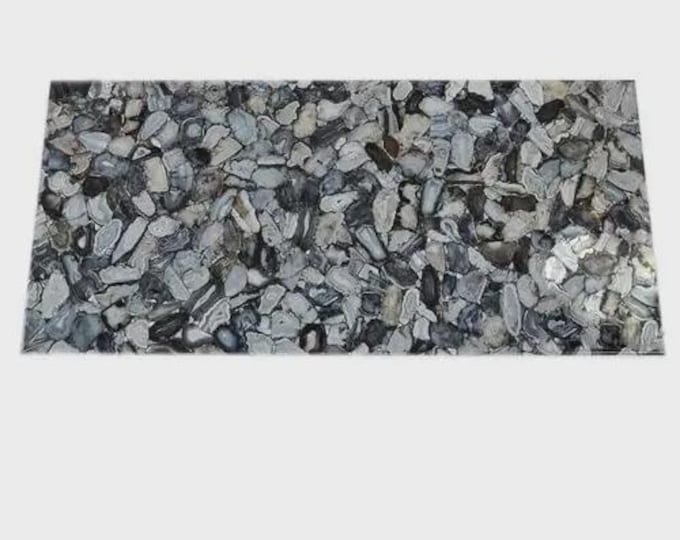 Rectangular Black & Grey Agate Table Top | Luxe Gemstone Dining Coffee Table | Monochrome Crystal | (customisable)