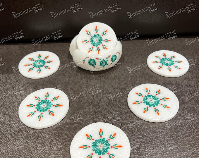 Handmade Marble Coaster with Real Stone Inlay | Pietradura
