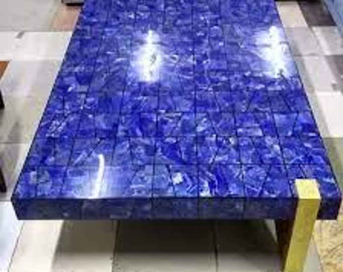 Lapis Lazuli Brick Pattern Table Top | Handmade Gemstone Inlay