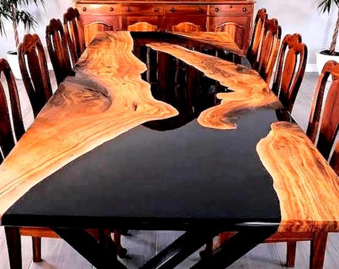 Acacia Wood Black Epoxy Table Top | Live Edge Dining or Coffee Table (Customisable)