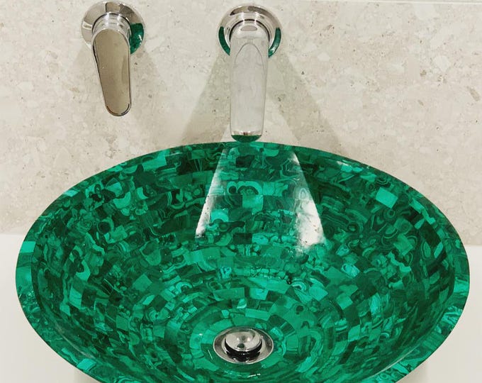 Handmade Round Malachite Stone Sink | Luxury Gemstone Vessel