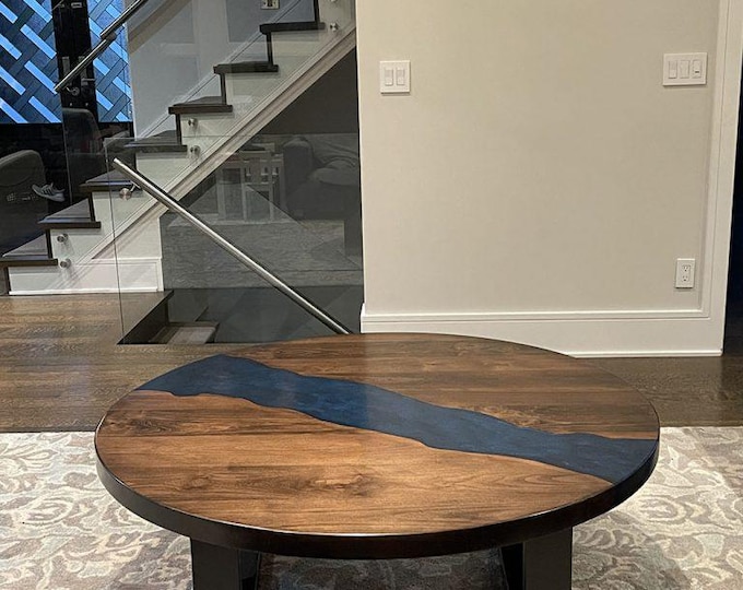 Handmade Black Epoxy River Coffee Table Top | Acacia Wood, Live Edge