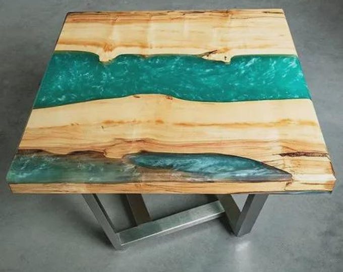 Emerald Green Epoxy Acacia Wood Square Table Top | Modern Coffee & Dining Table | (Customisable)