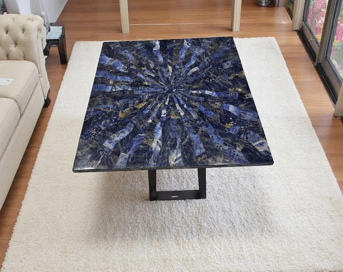 Square Sodalite Table Top | Blue Gemstone Coffee Dining Table | Crystal | Luxury Vastu Decor | (Customisable)