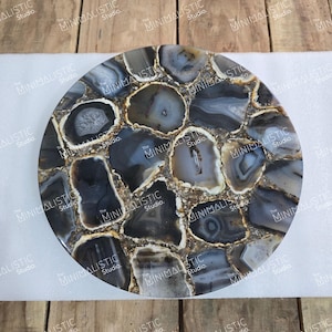 Black Agate Round Table Top | Dining Table Top | Coffee Table Top (Customisable)