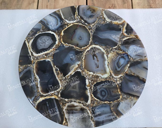 Black Agate Round Table Top | Custom Dining, Coffee Table