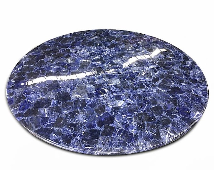 Round Sodalite Stone Table Top | Royal Blue Gemstone, Polished Finish (Customizable)