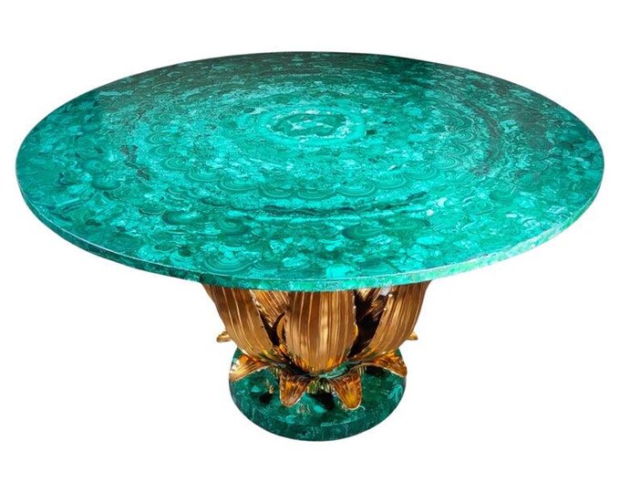 Round Malachite Table Top | Luxury Green Gemstone Dining  Coffee Table | (Customisable)