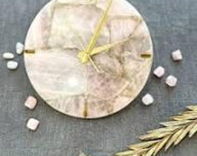 Round Rose Quartz Wall Clock | Handmade Natural Gemstone Clock | Luxury Stone Inlay Decor | (Customisable)