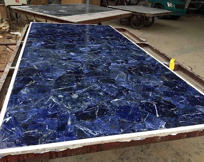 Rectangular Sodalite Table Top | Blue Gemstone Dining Console & Bar Counter Top | Luxury Vastu | (Customisable)