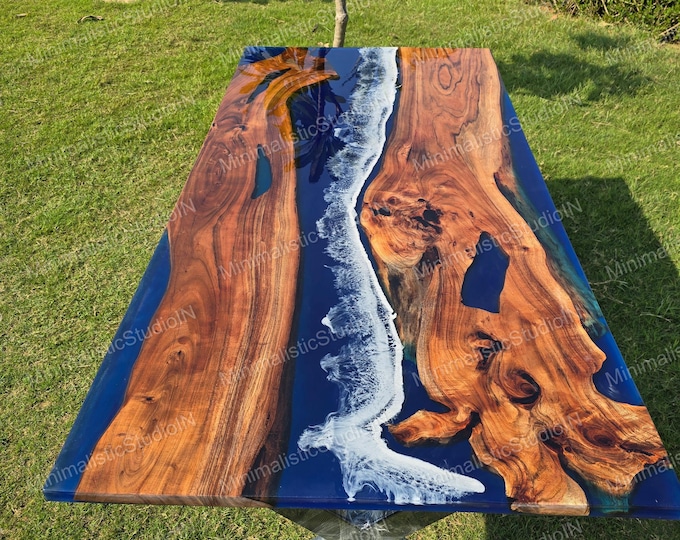Handcrafted Acacia Wood Epoxy River Table Top | Live Edge Resin Art