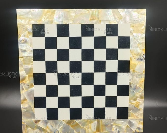 Handmade White Marble Chess Board | Mother of Pearl Inlay, Indian Artisan
