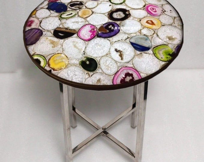 Handmade Multi Colour Agate Table Top | Luxury Boho Decor
