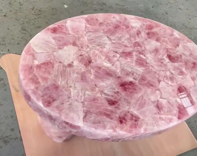 Round Rose Quartz Stone Table Top | Customizable