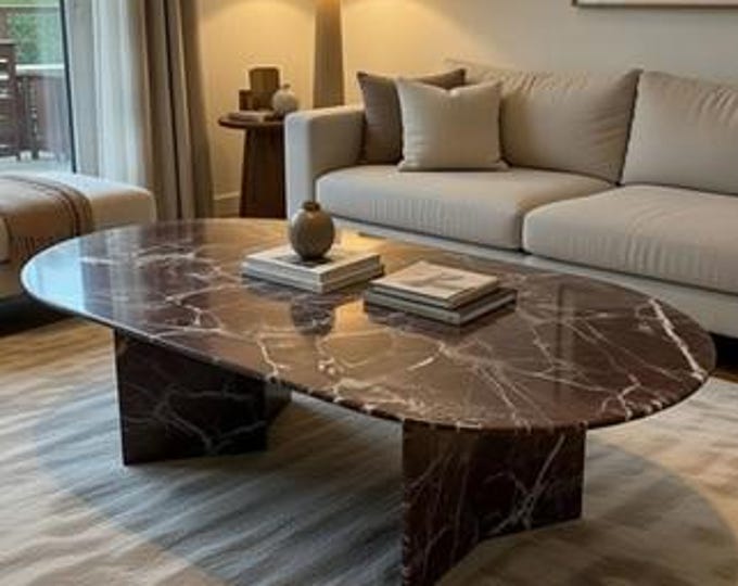 Oval Rosso Levanto Marble Table Top | Handmade Dining Top | (Customisable)