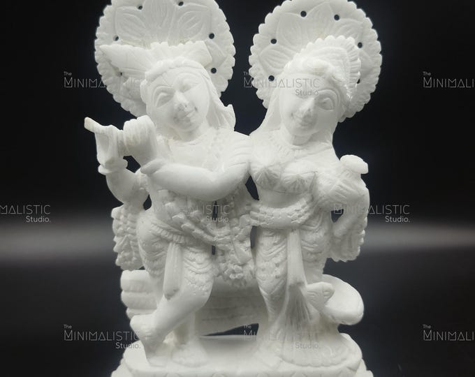 Handcrafted White Marble Radha Krishna Statue | Hindu Divine Couple Idol