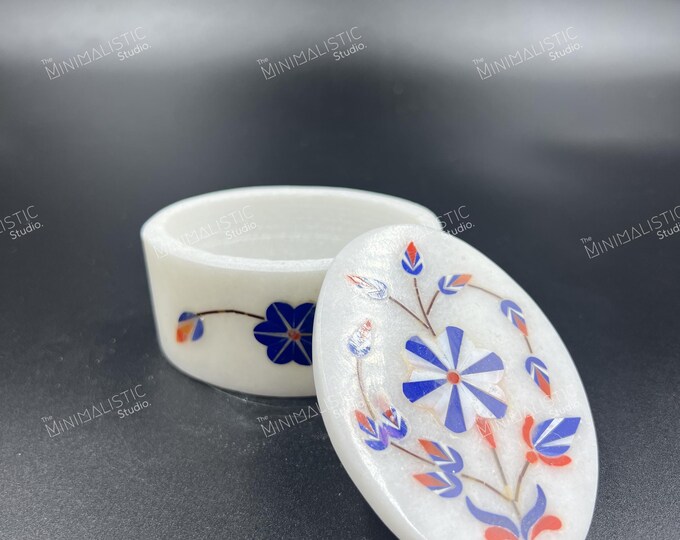 Handmade Marble Inlay Jewelry Box | Floral Pietra Dura Art