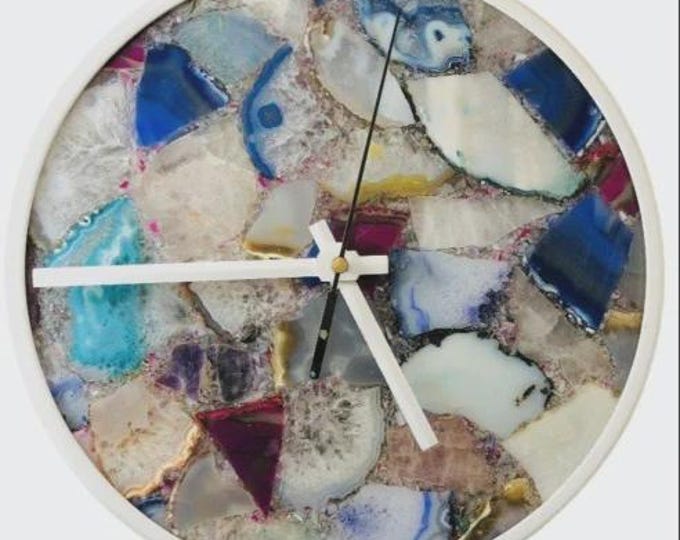 Multicolor Agate Gemstone Wall Clock | Handmade Boho Decor