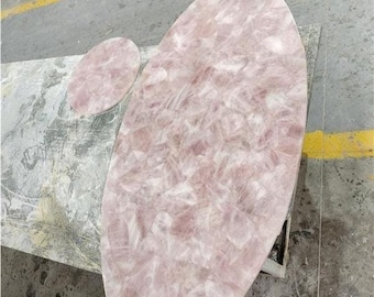 Oval Rose Quartz Countertop | Polished Pink Quartz Slab, Customizable