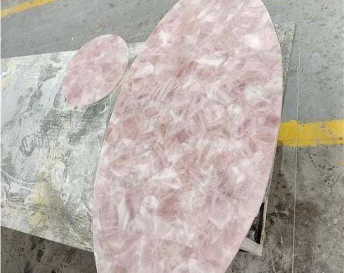 Oval Rose Quartz Table Top | Custom Dining, Coffee Table