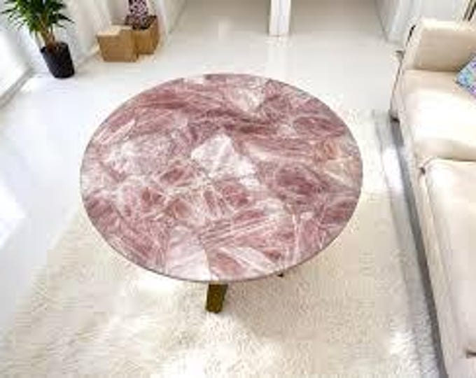 Round Rose Quartz Table Top | Pink Crystal Gemstone | Coffee Dining Table | (Customisable)