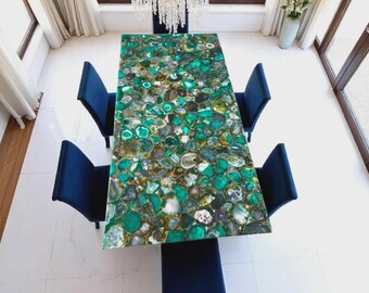 Tablero de mesa rectangular de ágata verde / Elaborado artesanalmente