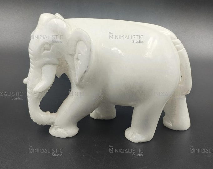 Handcrafted White Marble Elephant Figurine | Good Luck Gift