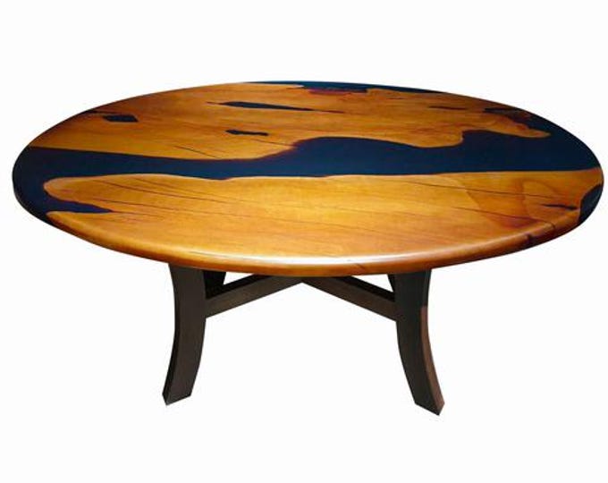 Acacia Wood Live Edge Table Top | Deep Blue Epoxy River