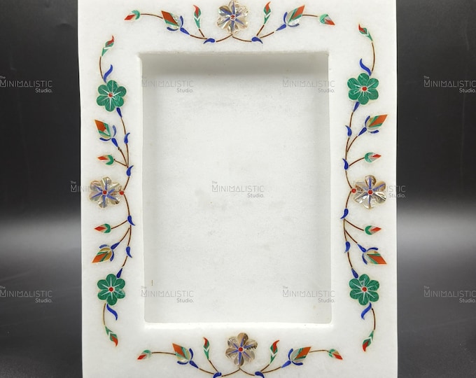 Handmade Marble Photo Frame | Pietra Dura Floral Inlay (10x8)