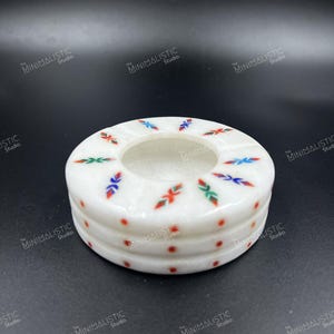 Handmade Marble Ashtray | White Makrana Marble Stone Inlay Ash Tray | Boho Smoker Gift | Indian Decorative Ashtray | Minimalist Table Accent