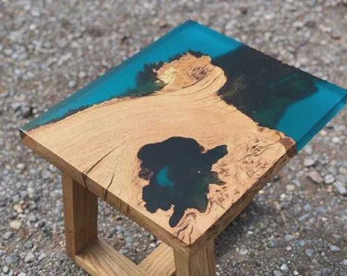 Acacia Wood Ocean Epoxy Table Top | Square Coastal Accent