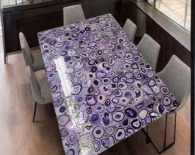 Rectangular Purple Agate Table Top | Luxury Gemstone Dining Coffee Table Unique Modern Decor | (Customisable)